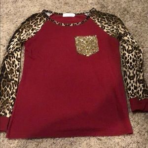 Maroon and leopard baseball tee